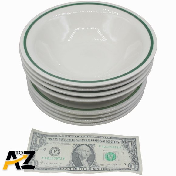 Set of 7 ~ 6⅝" STONEWARE SMALL Bowls ~ Christmas Tree ~ Off White / Green Bands - Picture 4 of 12